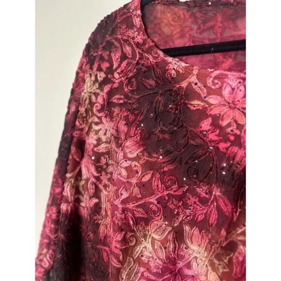 Vintage Dressbarn Woman Top 1X Velvet Burnout Whimsigoth Autumn Fairy Stretch - Picture 2 of 7